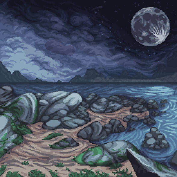 Rocky beach/ Moonlight